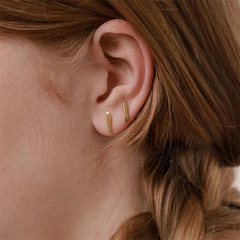 CARLIDANA Simple Design Geometric Rose Gold Plated Earrings Stainless Steel Rectangle Square Stud Earrings for Women Jewelry