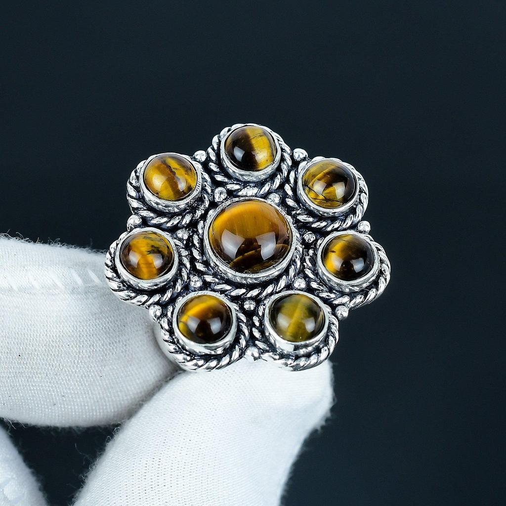 Natural Tiger Eye Gemstone Handmade 925 Sterling Silver Ring - Bohemian Jewelry Ring - Handmade Boho Jewelry for Women & Men, Party Wear Gifts