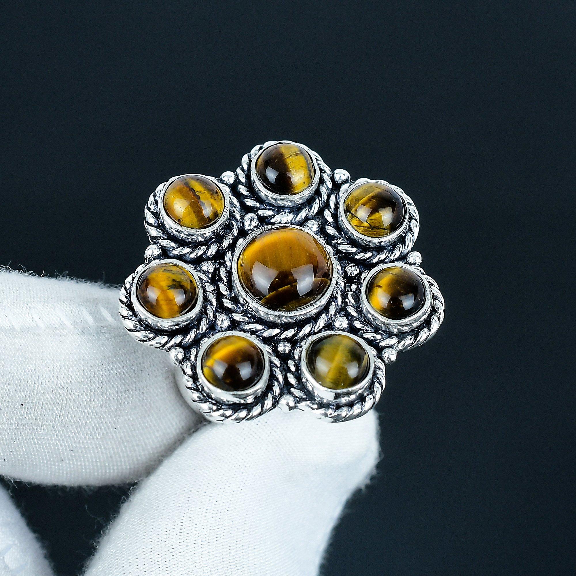 

Кольцо ручной работы из натурального камня Тигровый глаз из стерлингового серебра 925 пробы - Кольцо в богемном стиле - Украшения бохо ручной работы для женщин и мужчин, подарки для вечеринок 16 коричневый