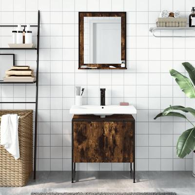 2 Piece Bathroom Furniture Set Smoked Oak Wood Material