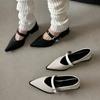 Pointed Toe Women Loafers Shoes Black White Casual Mules Belt Buckle Shallow Slip On Low Heeled  Party Pumps Women's Flat Shoes
