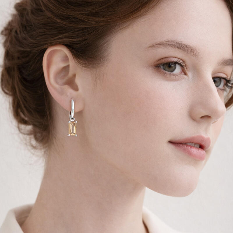 

Rockbone Silver 925 Color Cubic Mini Square Earrings Gold Bluestone