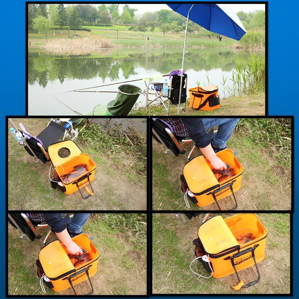 MIMIA Bucket and Pump Set, Fishing Gear, Fishing Rod Set, Water Pump, Folding Fishing Tackle (Black: Bucket & Pump)