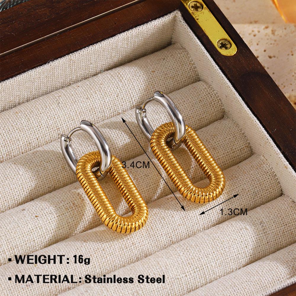 Exaggerated 18K Gold Plated Stainless Steel Chain Earrings - Trendy European and American Fashion Jewelry