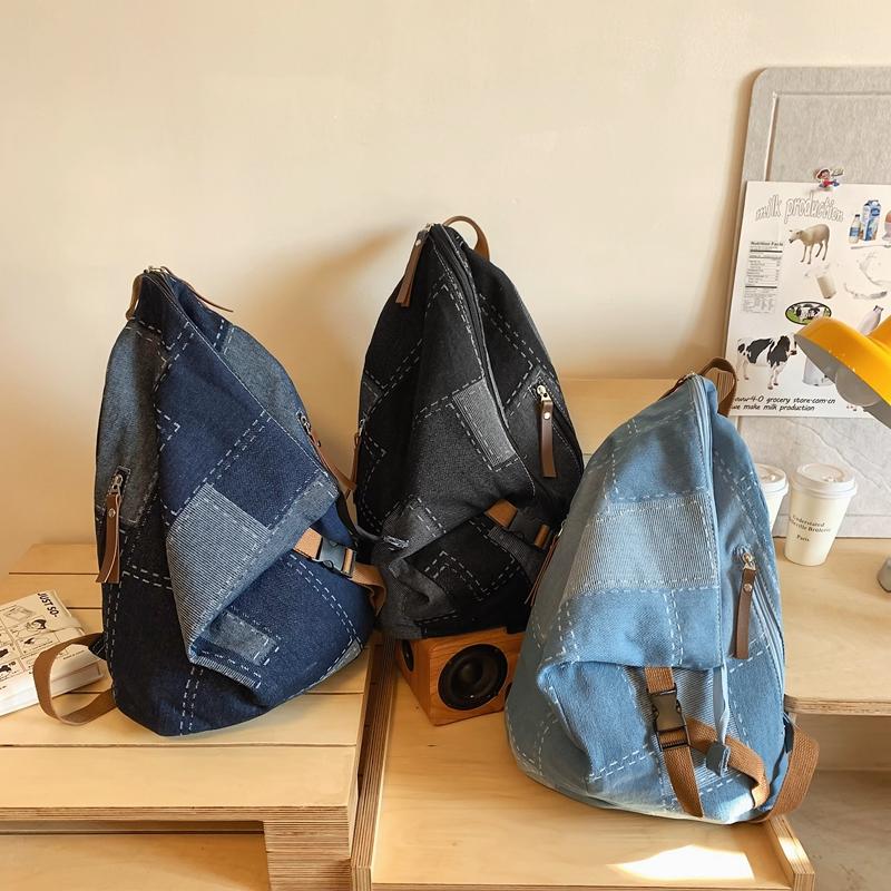 Denim Folding Backpack Patchwork Couple Backpack Student Backpack
