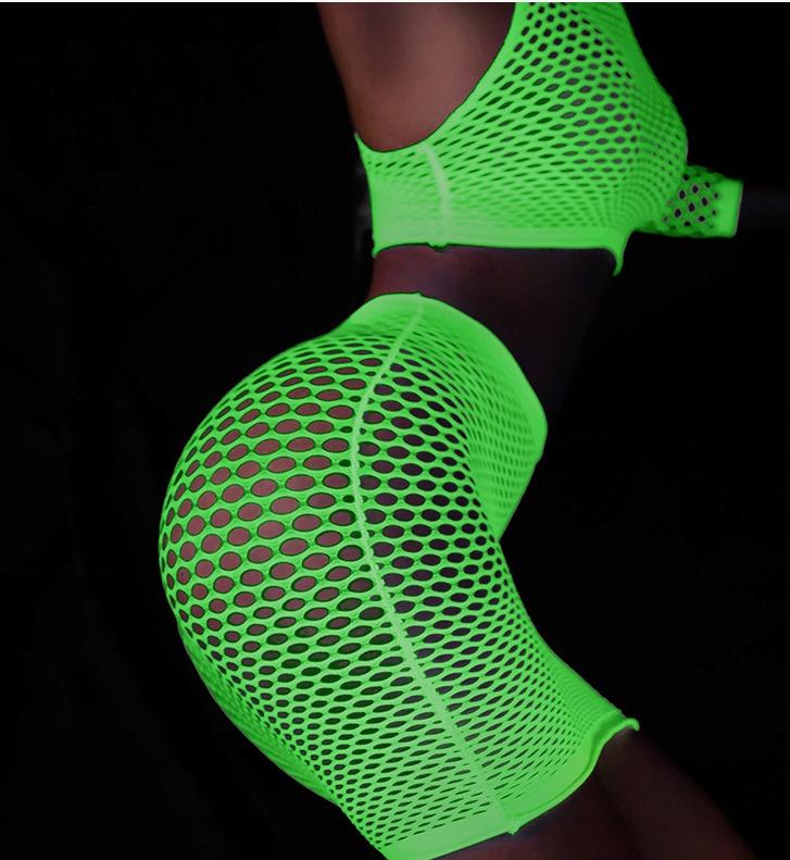 Glow In The Dark Mesh Bodystocking Lingerie Set Sexy