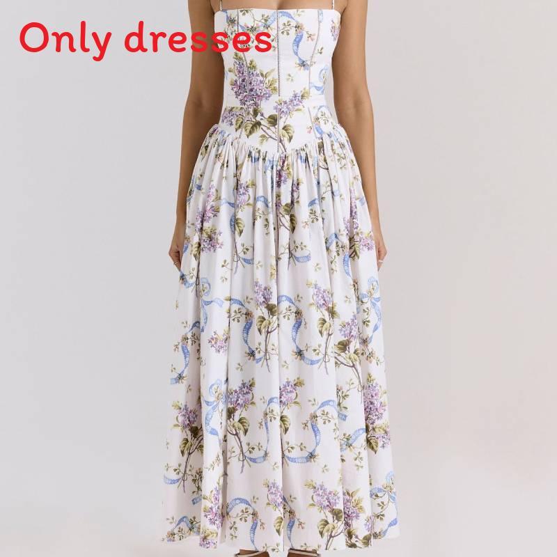 French Style Floral Sleeveless Dress With Polyester Fabric For Elegant Women