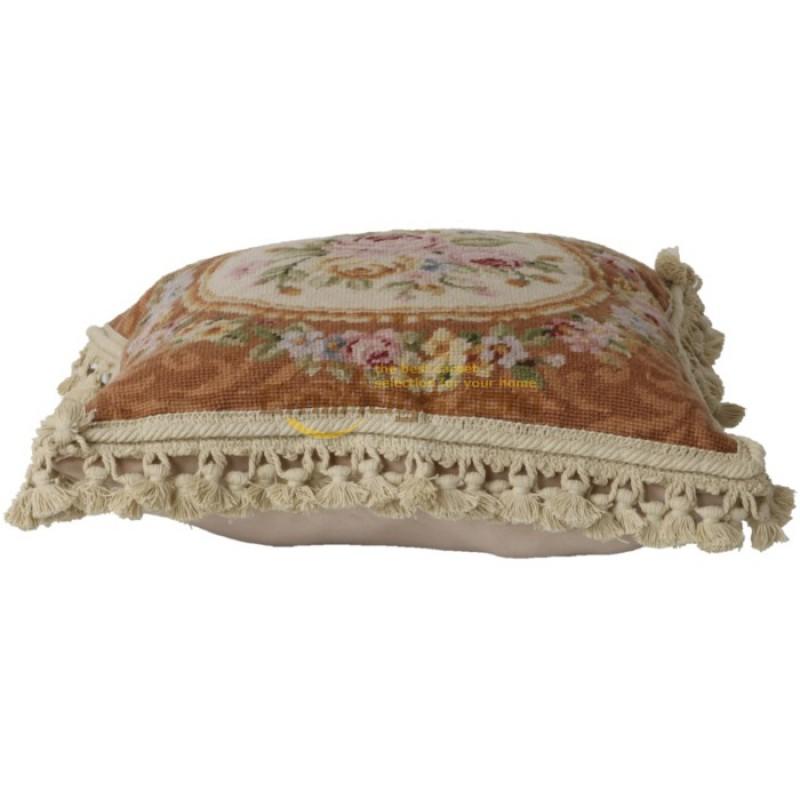 Handmade Wool Throw Pillow Cover Spanish Style Floral Decorative Cushion Case 16x16 Inch