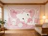 Cute Cartoon Cat  Mouse Knitting Tapestry  Pink Kawaii Wall Hanging for Girls Bedroom Dorm Nursery Decor