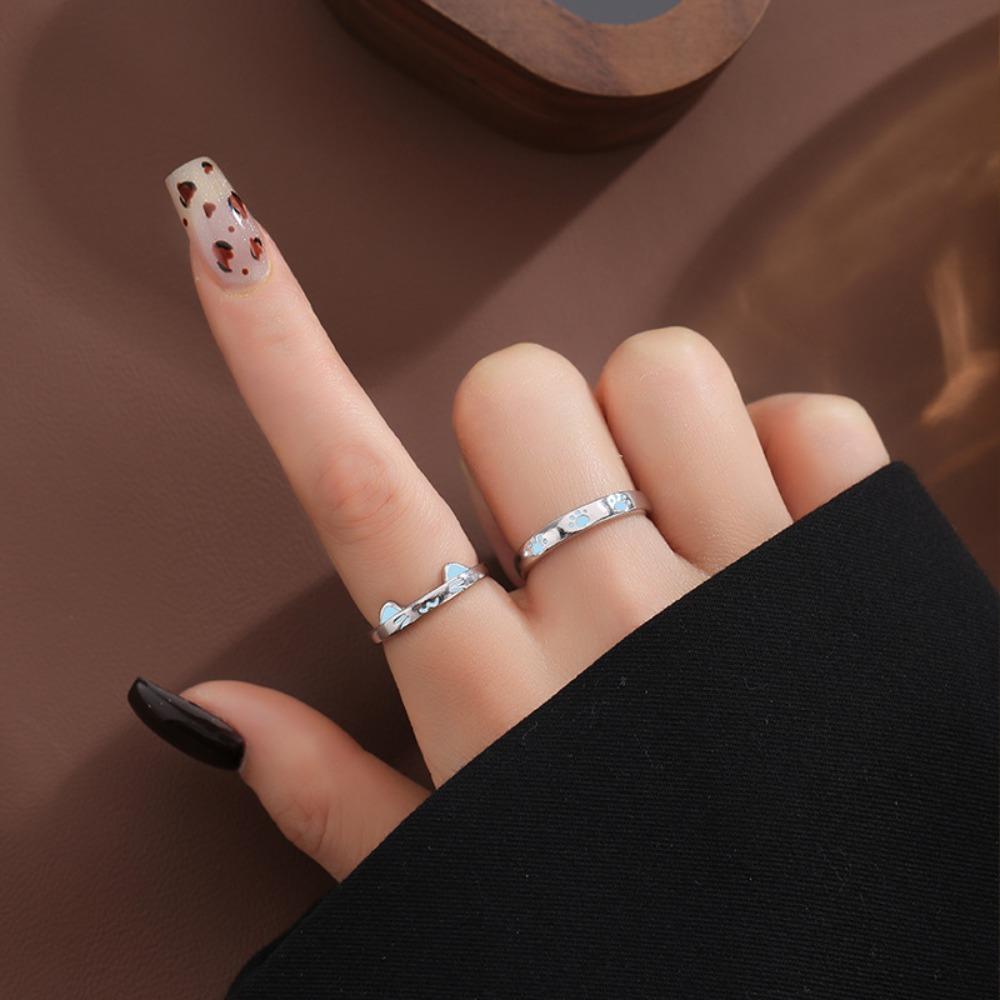 Luminous Cat and Dog Couple Ring Niche Design Simple Cartoon Plain Ring Pair Ring Opening Refers To Valentine's Day Gift
