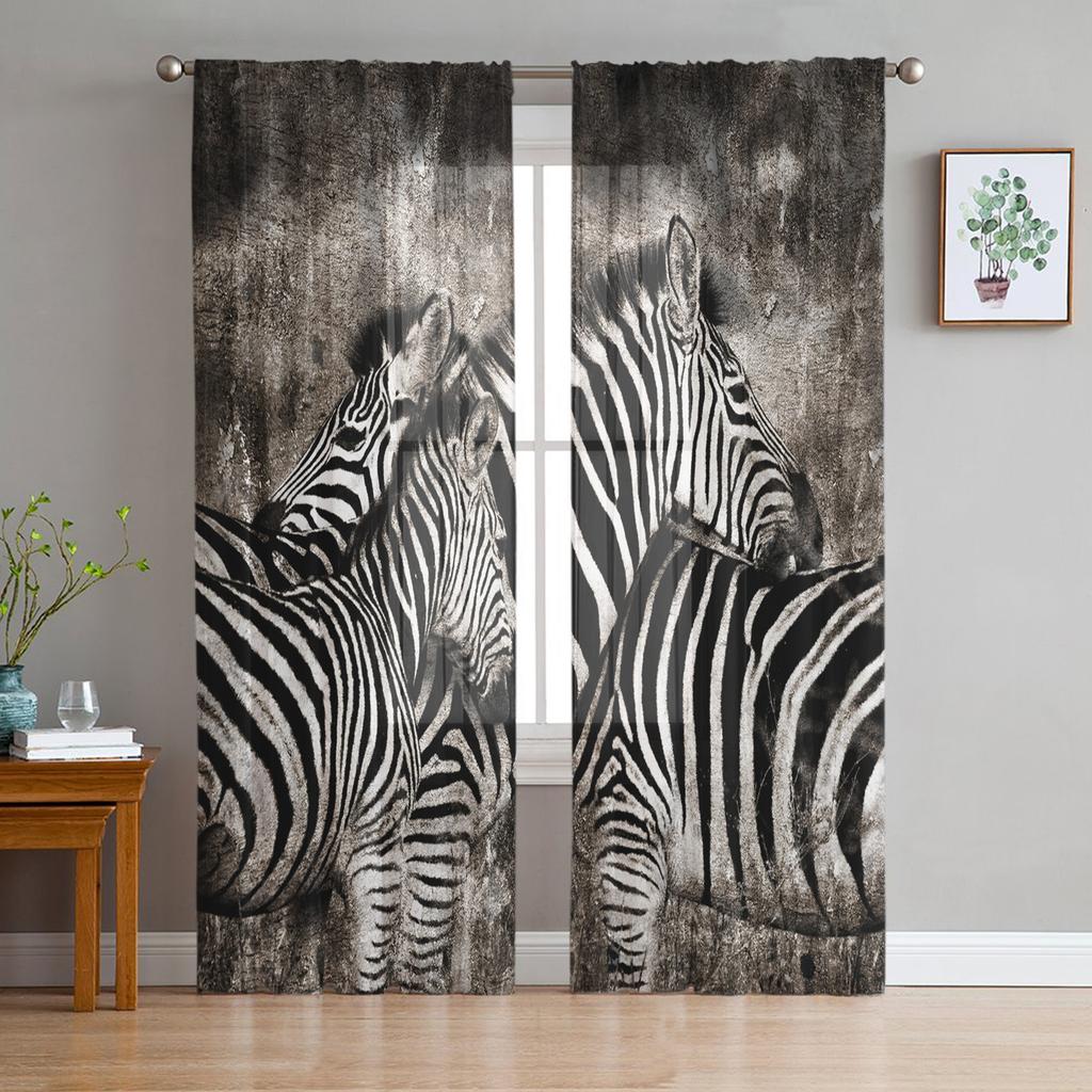 Zebra Svartvita Ränder Närbild Chiffong Skira Gardiner för Vardagsrum Sovrum Dekor Fönster Voile Tyllgardin Draperier
