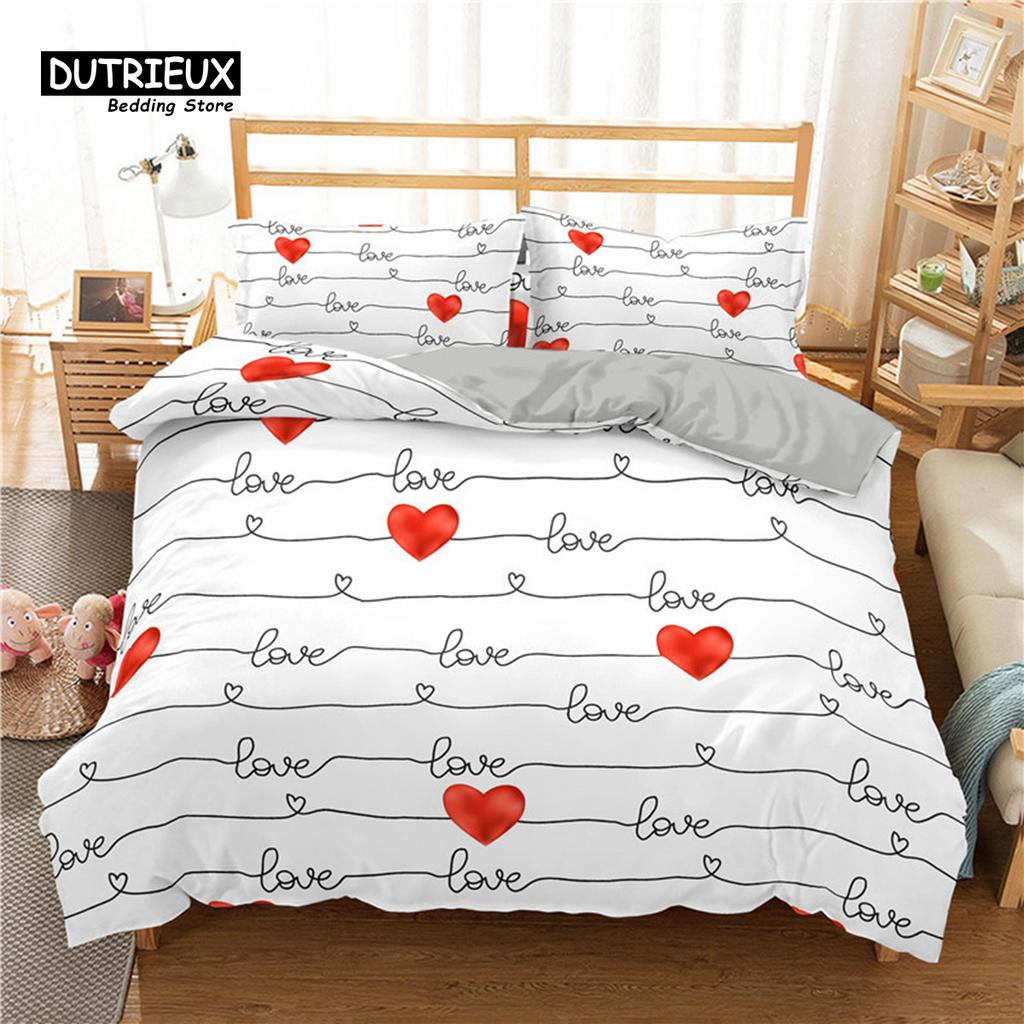 Comforter Love Heart Bedding Set Love Words Polyester Romantic Crown Print Full King For Girl Boy