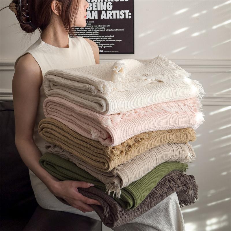 100% Cotton Muslin Throw Blanket Cozy Soft Washed Cotton Blanket,All Season Breathable 6-Layer Gauze Blanket Throw for Sofa