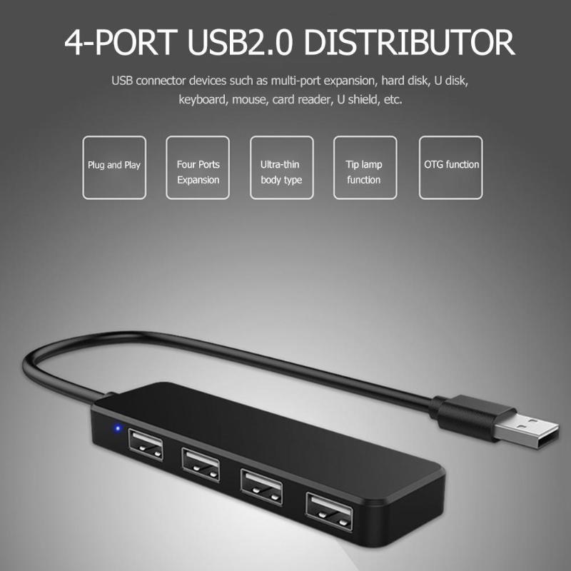Ultra-thin USB 2.0 Multi-USB 4 Port Splitter Hub Adapter Dock Expander PC Laptop Computer Accessories