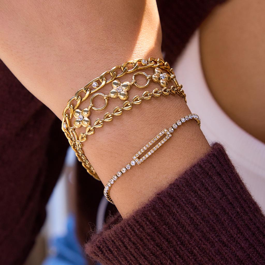 J&D Classic Leaf Rhinestone Chain Bracelet Stacking Wearing Fashion Bracelet