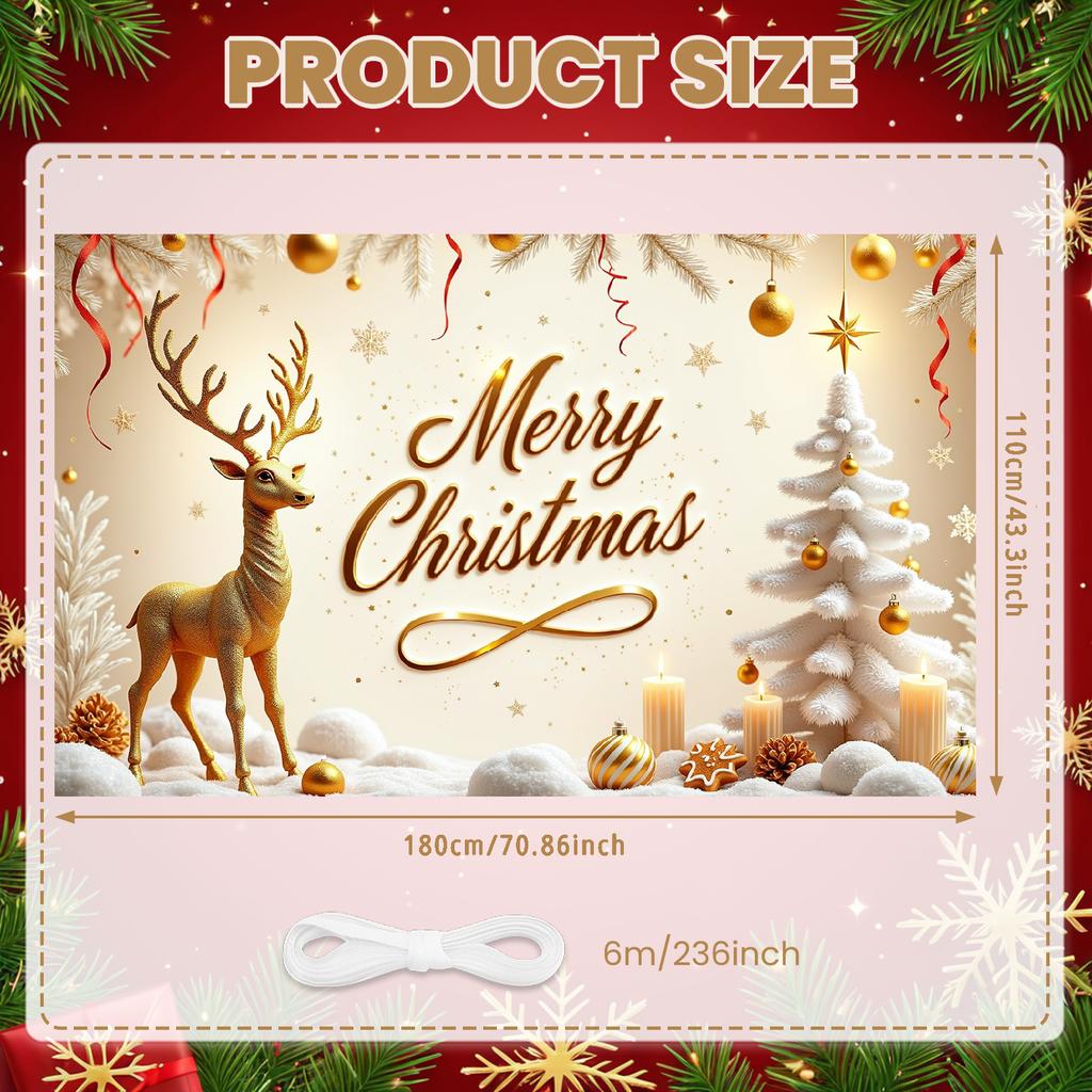 Seasonal Banner Candles Display Festive Decoration Holiday Banner Snow Effect Reindeer Decoration For Holiday Event Seasonal