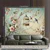 Bird and Blossom Tapestry, Vintage Birdcage Background Cloth, Home Decor