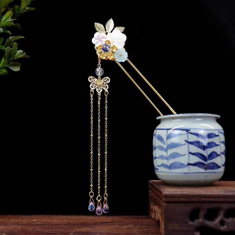 Handmade Retro Fairy Long Fringed Hairpin, Step Hairpin, Women's Ancient Costume Disc Hair Hairpin, Ancient Hanfu Headgear Accessories