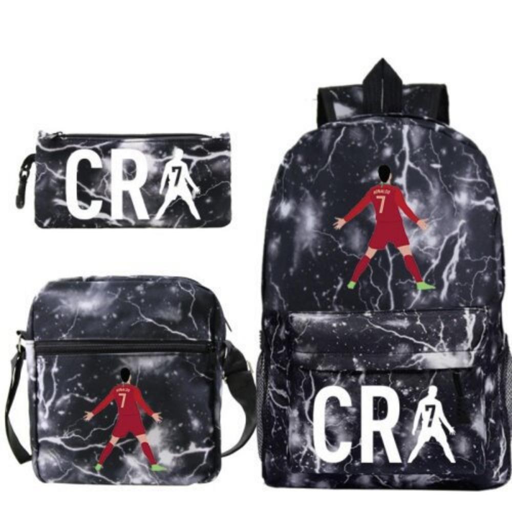 CR7C Luo Backpack Sports Peripheral Printed Backpack Children's Student School Bag Shoulder Bag Pencil Bag Three-piece Set