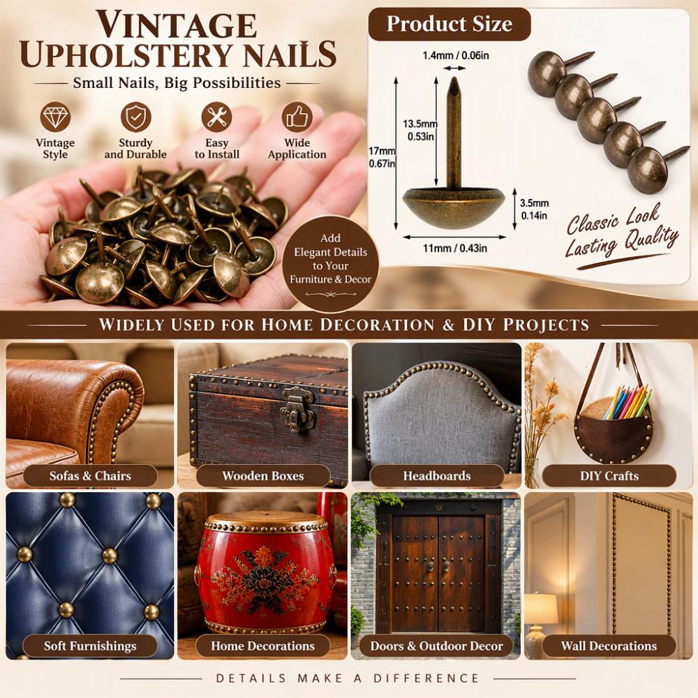 100pcs Round Head Furniture Decorative Nails Bronze Decorative Nail Heads Upholstery
