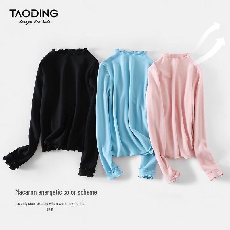 Mädchen-T-Shirt mit reinem Farbton und Spitzenkragen, Langarm