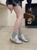 Fashion Silver Women's Casual Sneakers Designer Training Shoes Patchwork Lace-up Sneakers Leather Flat Women's Shoes Zapatillas De Muje