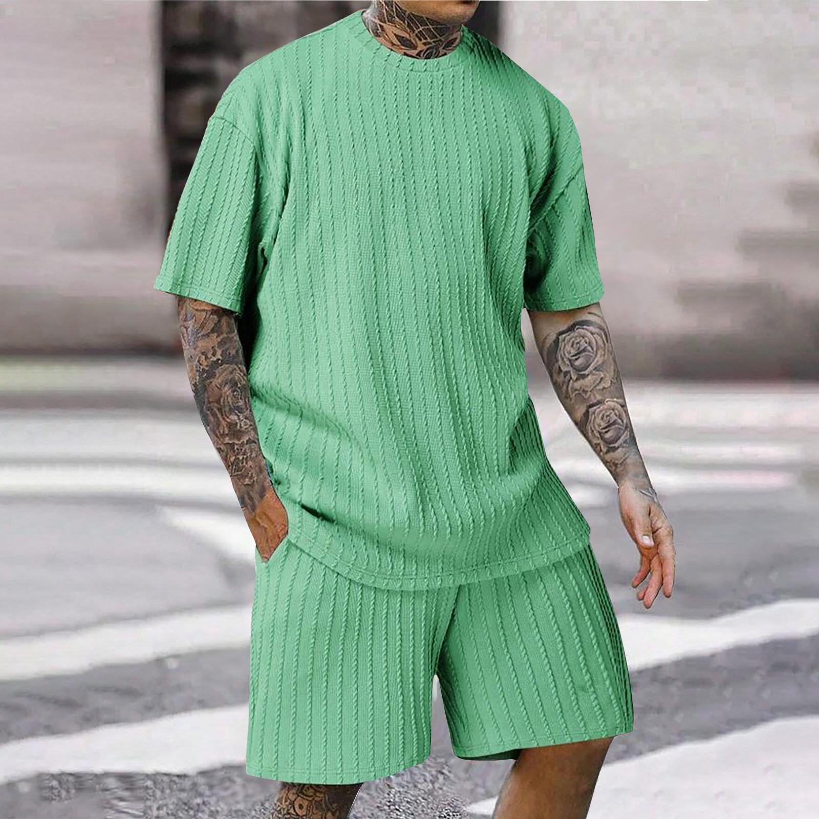 

Мужская комплект из 2 предметов: летняя футболка с круглым вырезом с короткими рукавами и повседневные спортивные шорты на шнурке XL зелёный