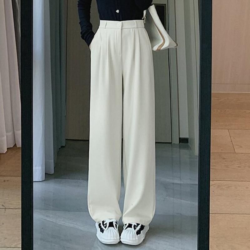 GMXIA Pink High Waist Draped Wide Leg Pants Women's Summer Suit Pants Straight Peplum Casual Women's Pants