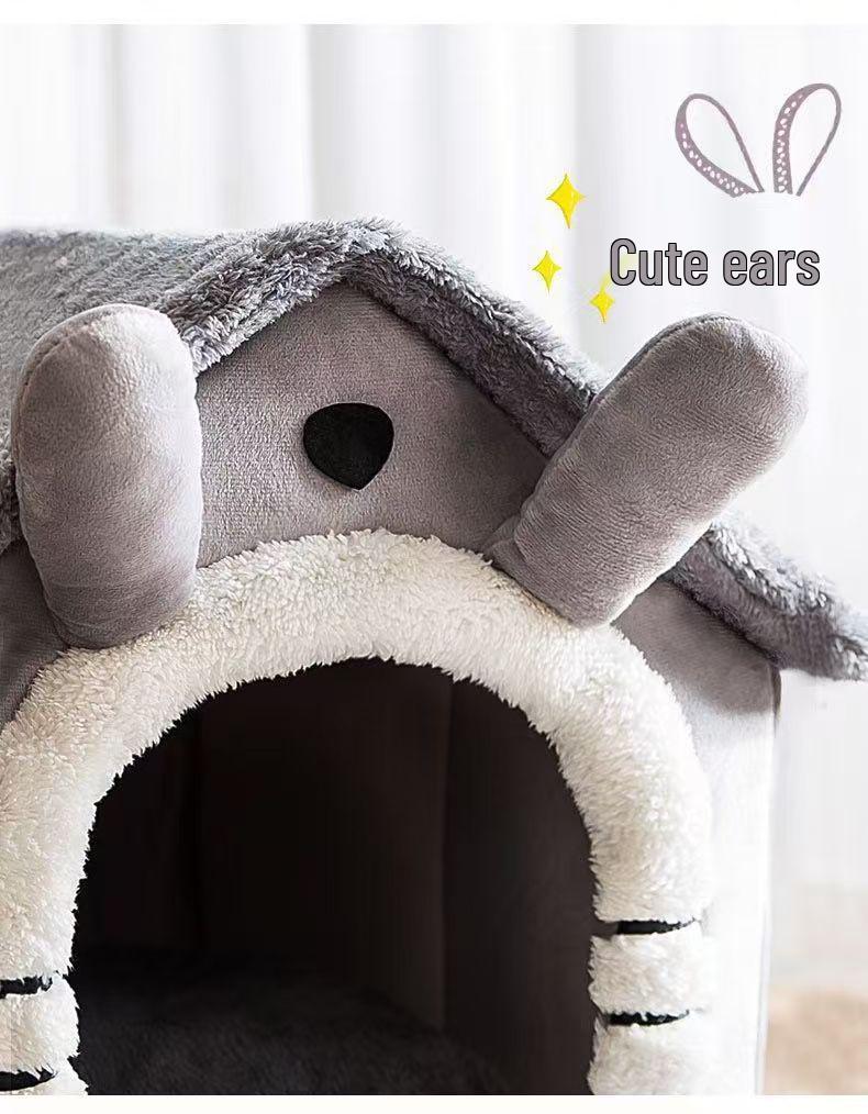 Cozy Four Seasons Pet Bed: Warm Plush Enclosed Tent for Dogs & Cats