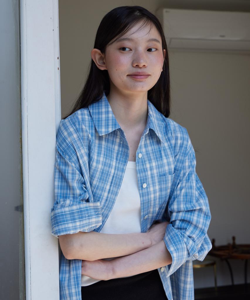 STEP AROUND Soft Cotton Washing Check Shirts_Blue