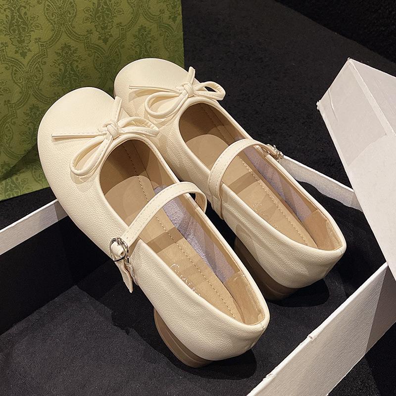 

Нежные туфли Мэри Джейн с круглым носком и французским бантом, женские, весна-лето 2025, новые, на низком каблуке, удобные, для поездок на работу, небольшие кожаные туфли 35 белый