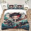3pcs Ocean's Fury Kamado Tanjirou Quilt Cover Set (1 Quilt Cover + 2 Pillowcases Without Pillow Core), High-Definition Printing for Home and Dorm