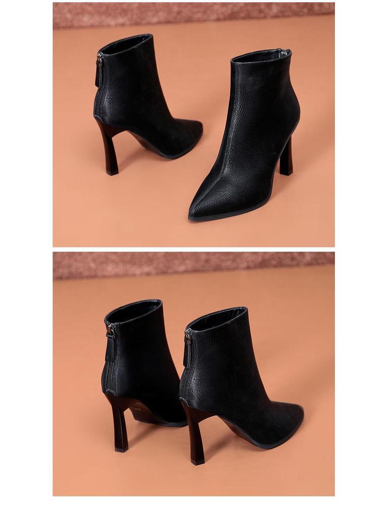 Women's Genuine Leather Pointed Toe Ankle Boots, 2025 High Heel Stilettos for Autumn/Winter, Versatile Slimming Martin Boots for Men and Women.