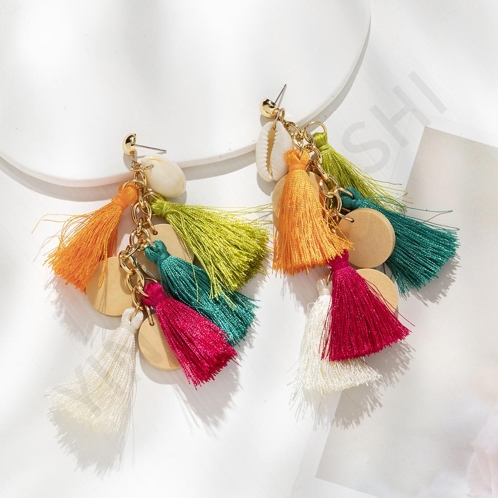 New Bohemian ethnic style colored fringed earrings creative exotic ear jewelry earrings