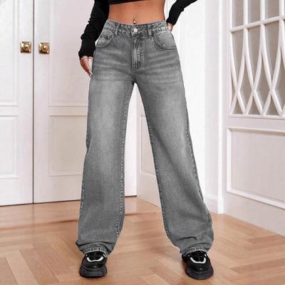 Blugi Drepți cu Talie Înaltă Femei Largi Casual Pantaloni Denim Zilnici Pantaloni de Stradă