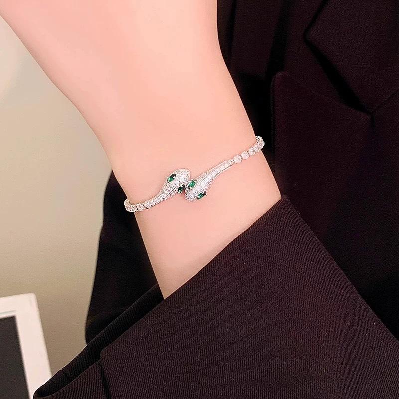 New Design Luxury Adjustable Chain Snake Necklace Full Zircon for Women Girl Fashion Silver Jewelry Set