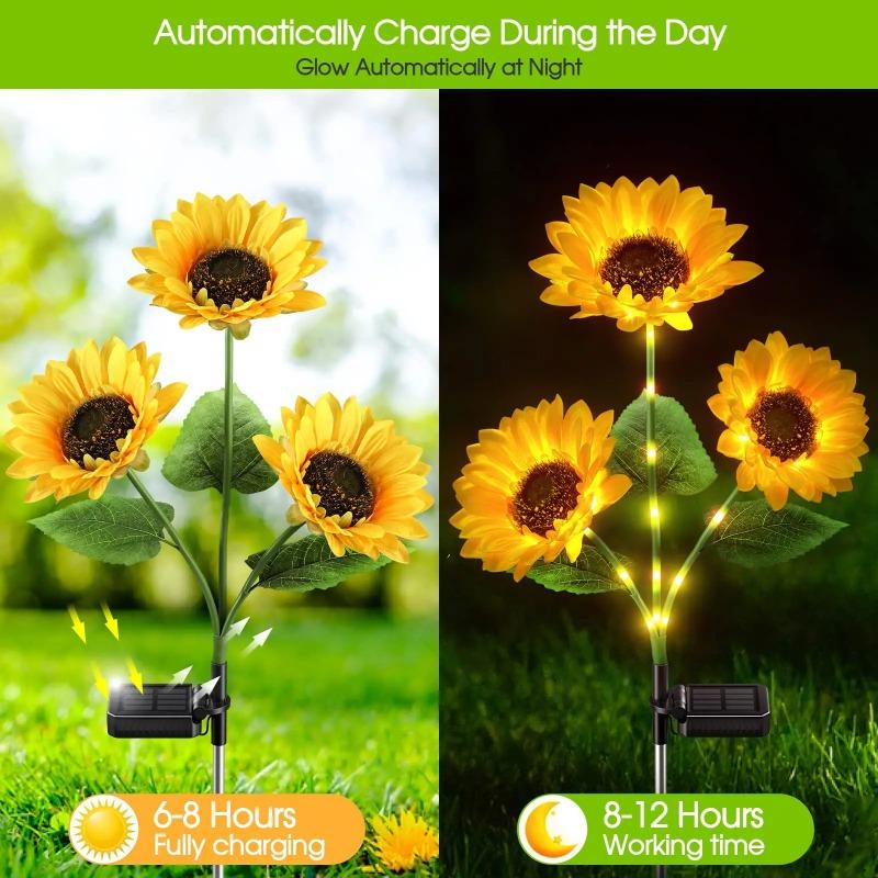 1/3 Head Solar Sunflower LED Light Outdoor Waterproof Garden Lawn Wedding Christmas Party Decoration Solar Powered Garland Lamp