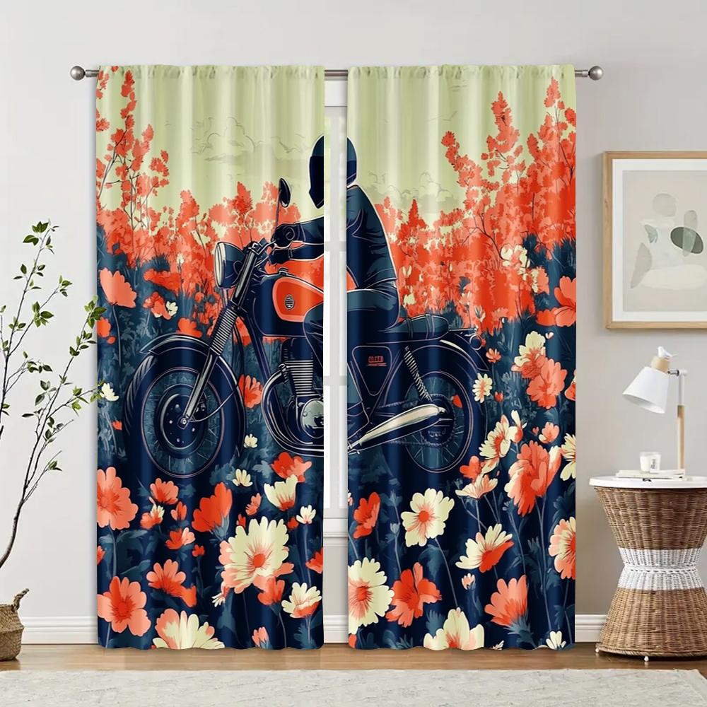 

Filtering Curtains Excluding Rods Non Movable Without Batteries Art Modern Motorcycle Use Bedrooms Curtain Set Of 2 Classic Made Polyester Washable W100*H70(CM)-Rod Pocket&2PCS