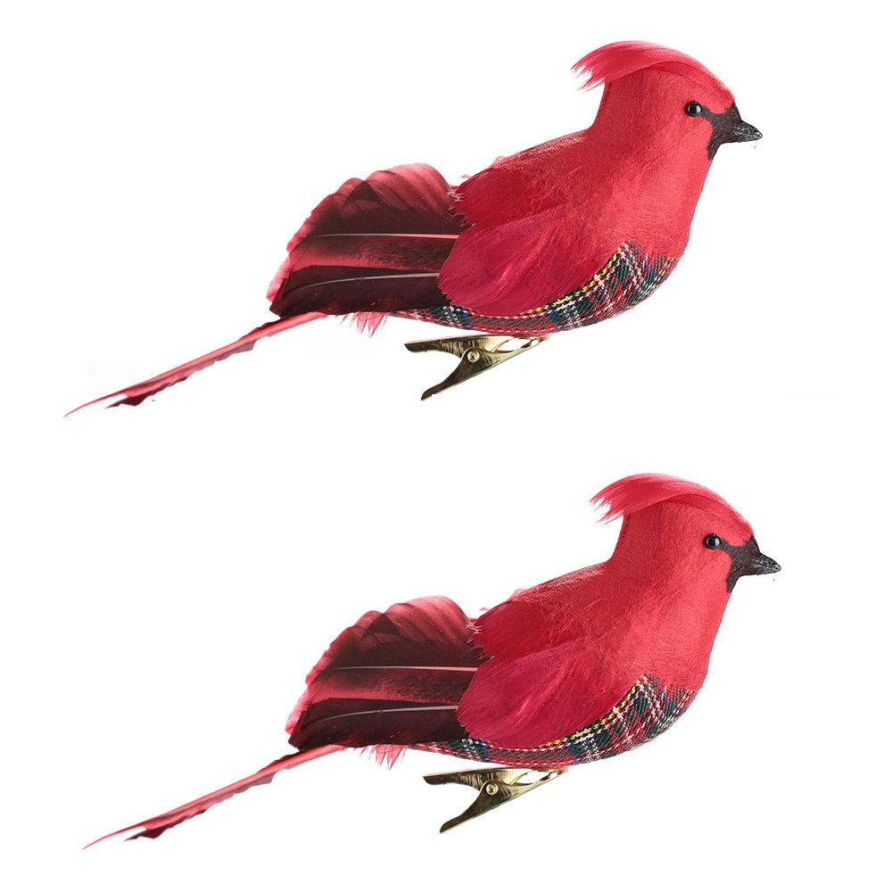 2Pcs Cardinal Clip On Christmas Tree Ornaments Artificial Red Birds Ornament for DIY Christmas Tree