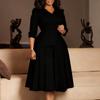 Women's Autumn Fashion Three-quarter Sleeve Suit-style Collar Solid-color Wide Skirt Large-sized Dress for Adults