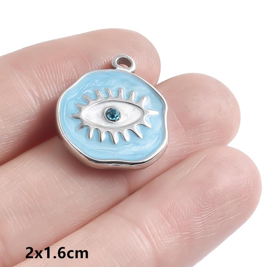 Hand Drip Oil Blue Sun Eye Pendant Rhinestone Stainless Steel Evil/Turkish Eye Charms For Jewelry Making Supplies Charm Material