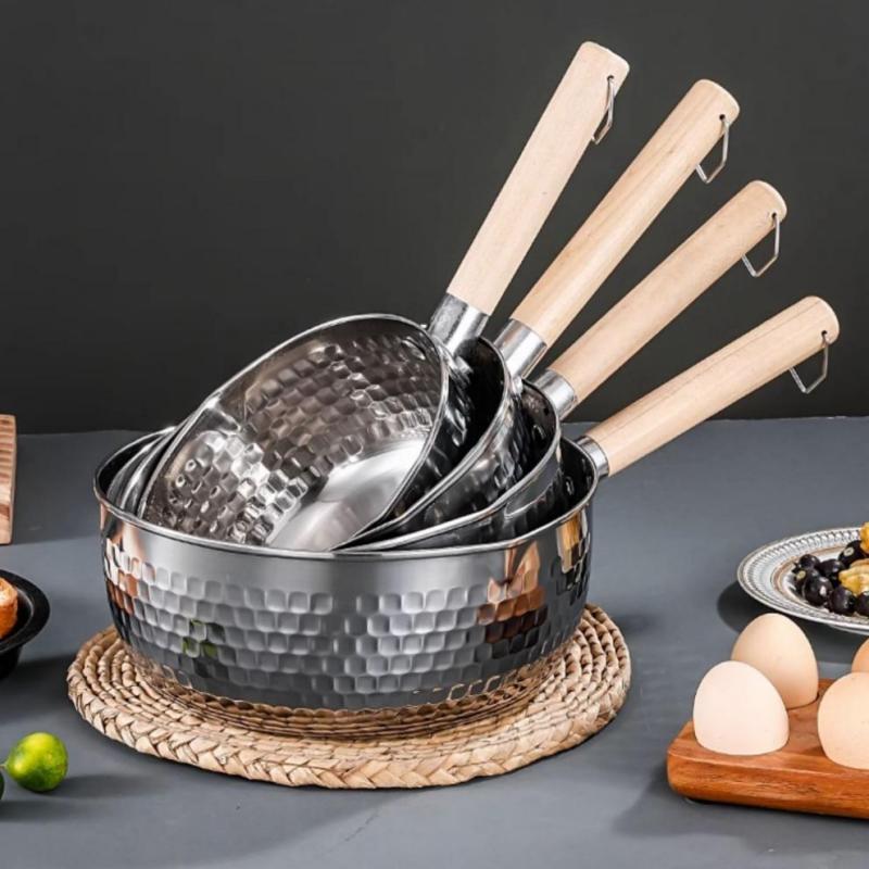 Stainless Steel Soup Pot Snow Pot Flat Bottom Non-Stick Wok Solid Wood Handle With Hook Stew Pot Milk Pot Kitchen Cookware