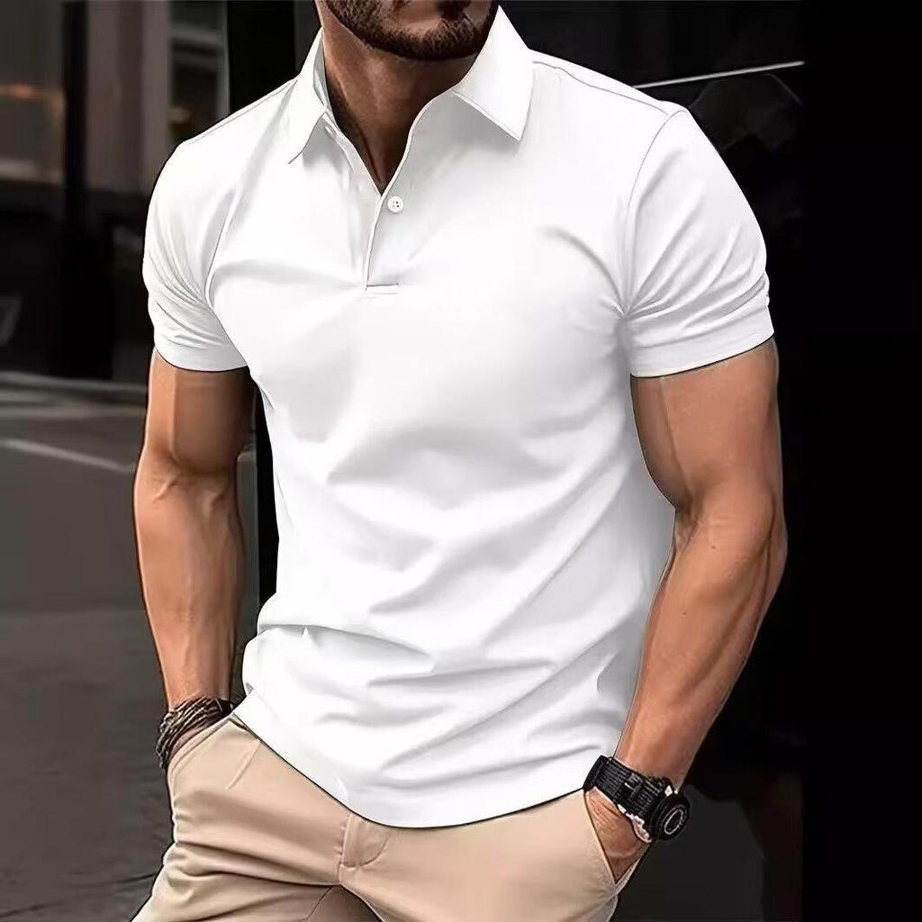 Polo da uomo alla moda a tinta unita a maniche corte con colletto a revers