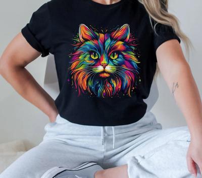 Colorful Cat T Shirt Kitten for Owner Animal