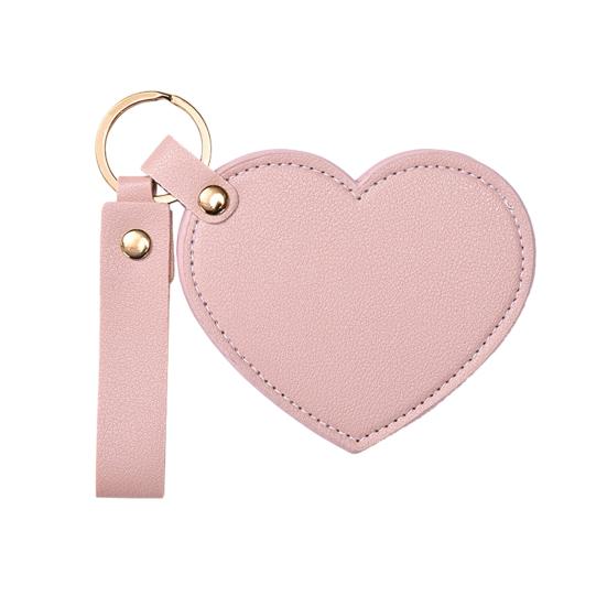 Love Heart Shape Makeup Mirror Waterproof Faux Leather Vanity Mirror Keychain Portable Travel Women Handheld Cosmetic Mirror Bag Pendant