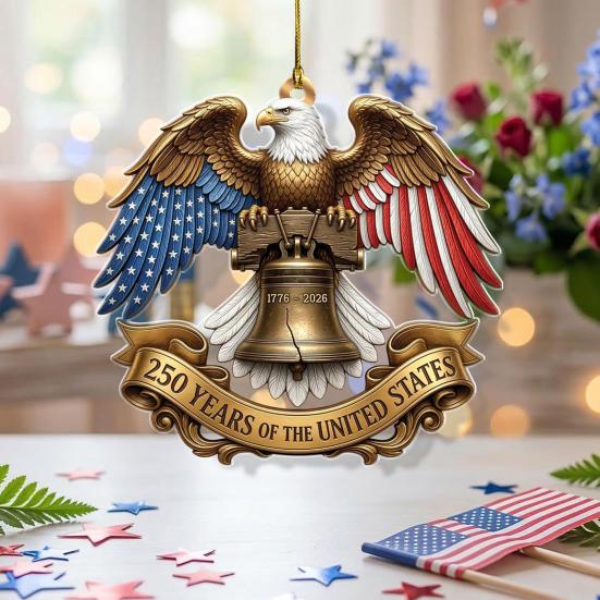 Yousheng 2D Acrylic America 250th Anniversary Ornament 250 Years Patriotic Hanging Decoration 1776-2026 Commemorative Gifts for 4th of July