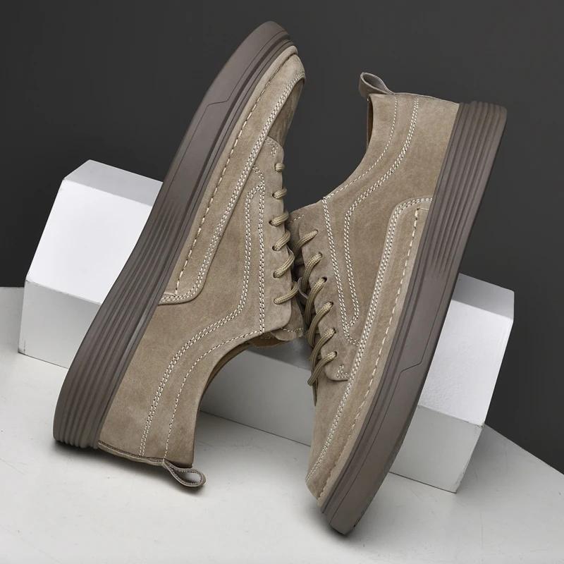 Fashion Suede Leather Mens Sneakers Fashion Lace Up Casual Shoes Men All-match Outdoor Oxford Shoes Versatile Male Formal Dress Footwear