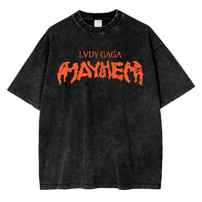 Vintage Washed Lady Gaga The Mayhem Ball Tour 2026 T Shirt Fashion Men/Women Aesthetic High Quality Acid Wash 100% Cotton Tees