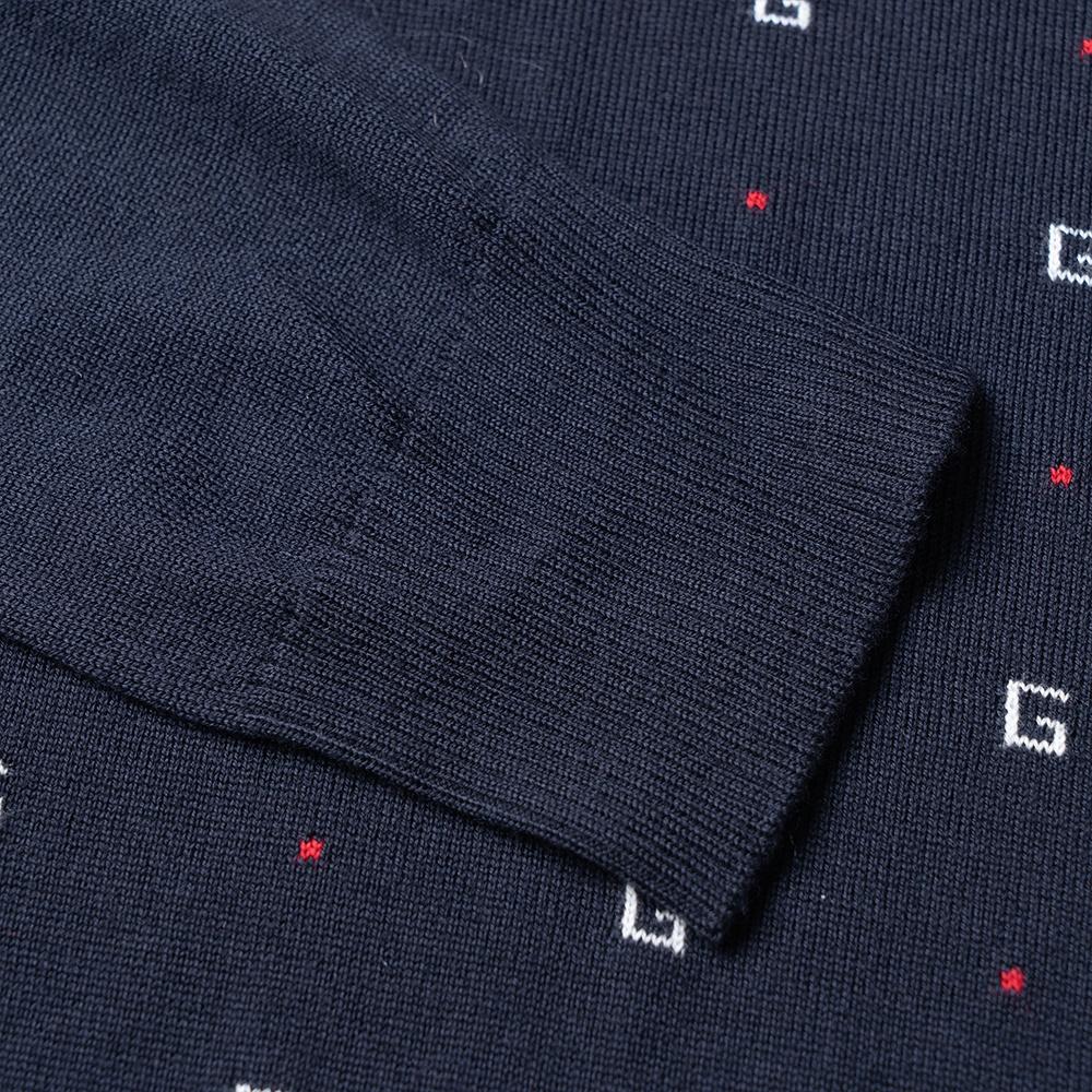 Gucci Jacquard-Motif V-Neck Jumper 'Navy' Men's 545628XKABL