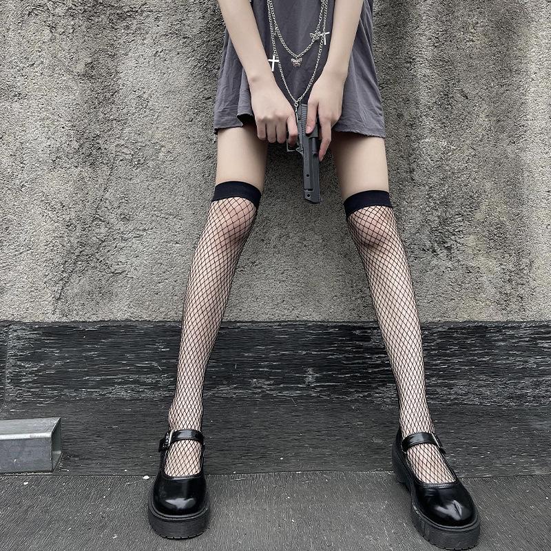 Sexy Black Fishnet Over-the-Knee European Mesh Stockings - Anti-Snag Influencer Style